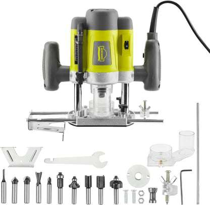 Electric Flush Router 1200 W, DEWINNER Wood Router 16000-30000 RPM Profession Fresateur Laminator with Set of 12 Cutters, 6 Speed, Milling Depth Adjustment