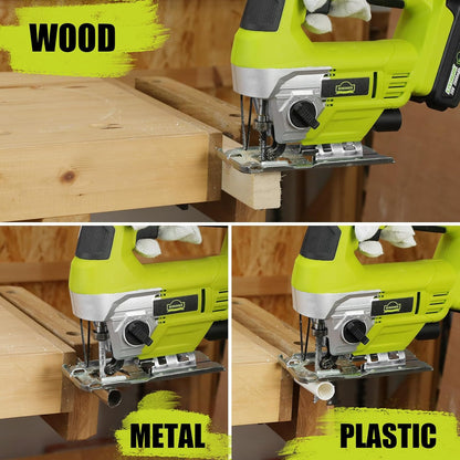 Dewinner 20V Cordless Jigsaw with 2.0 Ah Battery, Charger and Gloves Case, 5 x Blades, 4-Position Orbital Action with Set, 0-45° Bevel Cutting, Fast Blade Change