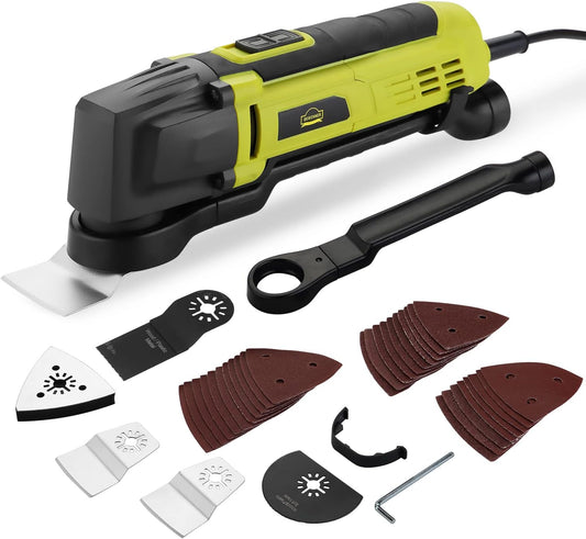 DEWINNER Oscillating Multifunction Tools, 6 Variable Speeds 0-23000RPM Multi-Function Wired 300W, 3.5° Oscillation Angle, 37 Accessories, For Sawing, Scraping, Cutting, Grinding and Polishing