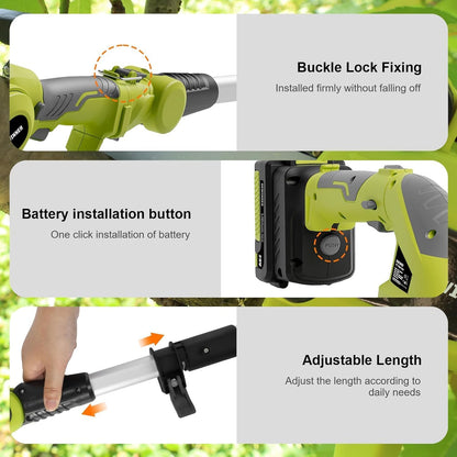 DEWINNER 3 in 1 Telescopic Hedge Trimmer - Electric Chainsaw with Safety Switch, Range up to 2.53 m, Blades 240 mm and 120 mm, Head Adjustable 135°