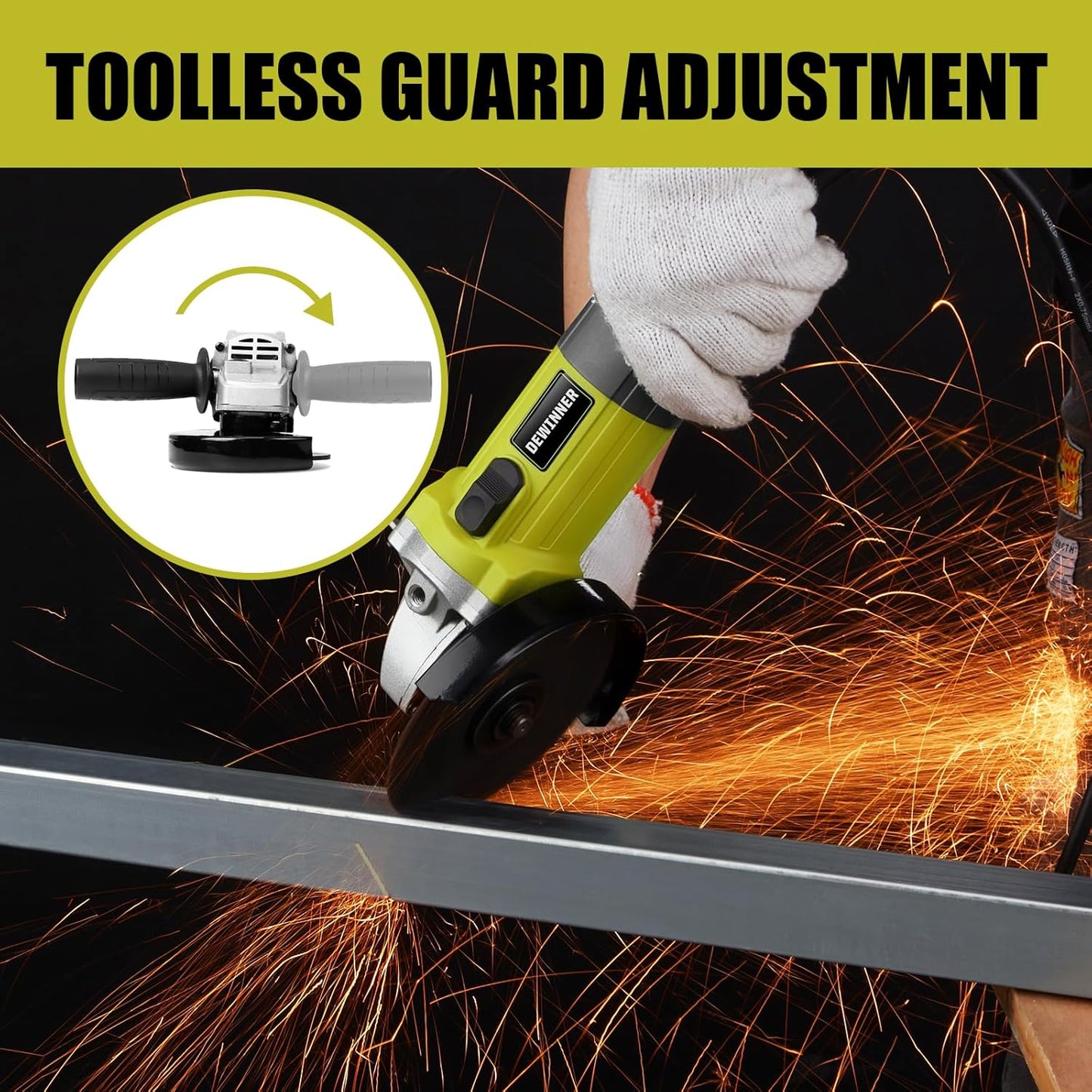 DEWINNER Angle Grinder 850W, 220-240V, 6 Discs Angle Grinder, 115 mm, Protective Cover, with Additional Handle Grinding Cutting Tool