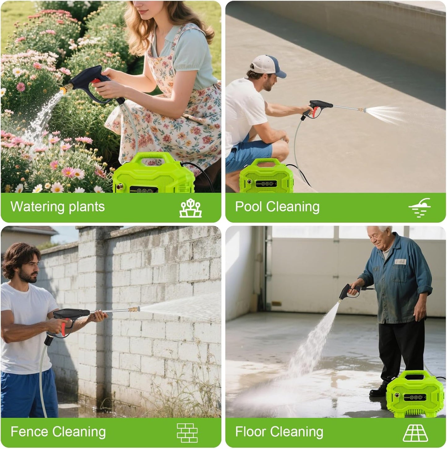 Dewinner Portable Pressure Washer 130 Bar 1200 W | Mini, 3 Speed Adjustment, 4 Nozzles, 8 Meter Hose, Foam Sprayer