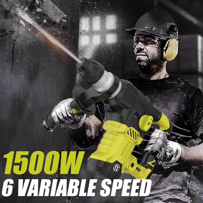 DEWINNER Hammer Drill SDS-Plus, 5.5J Demolition Hammer, 6 Speed, 850RPM, 4400BPM, Safety Clutch & Anti-Vibration Technology, 4 Functions Concrete Breaker, Steel, Wood