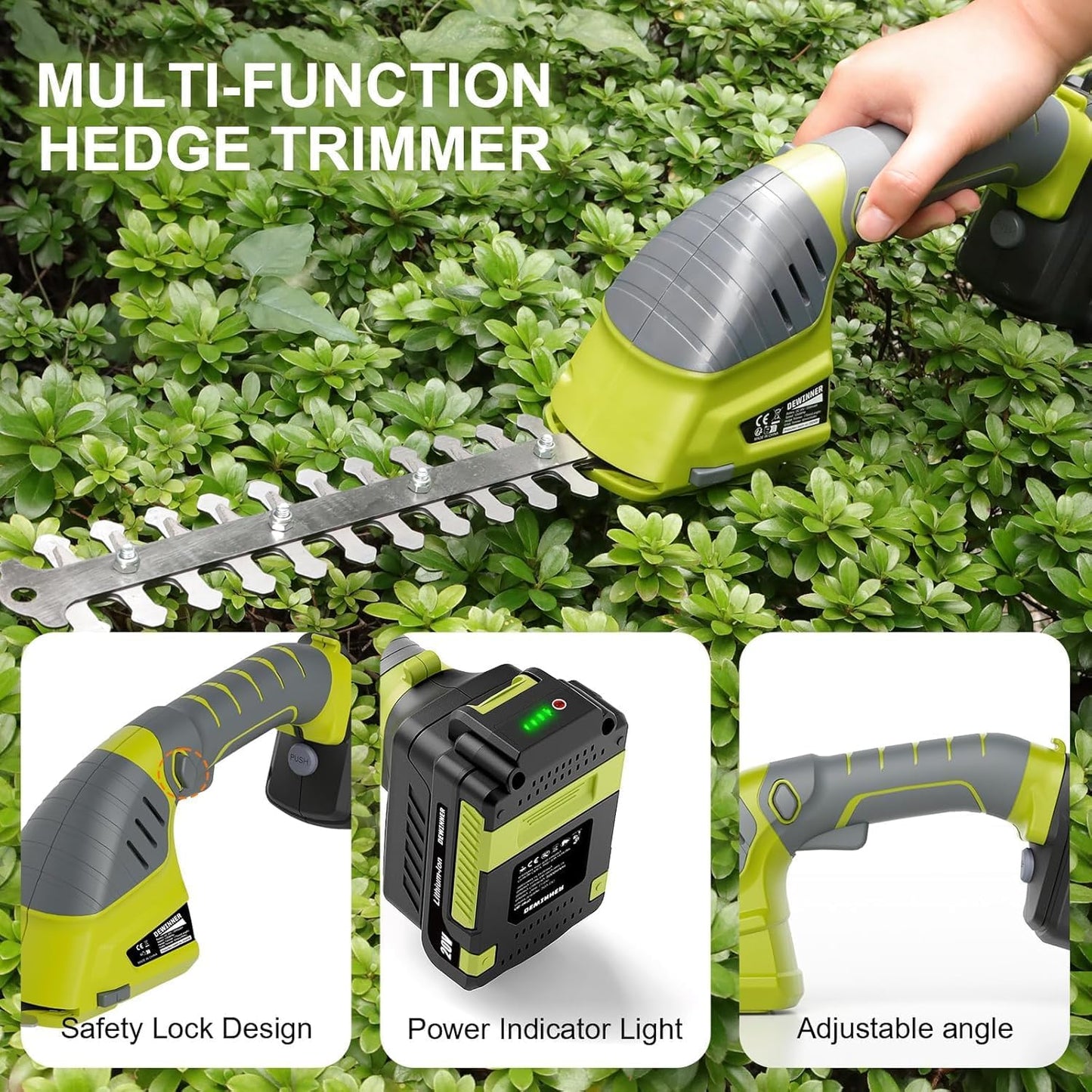 DEWINNER 3 in 1 Telescopic Hedge Trimmer - Electric Chainsaw with Safety Switch, Range up to 2.53 m, Blades 240 mm and 120 mm, Head Adjustable 135°