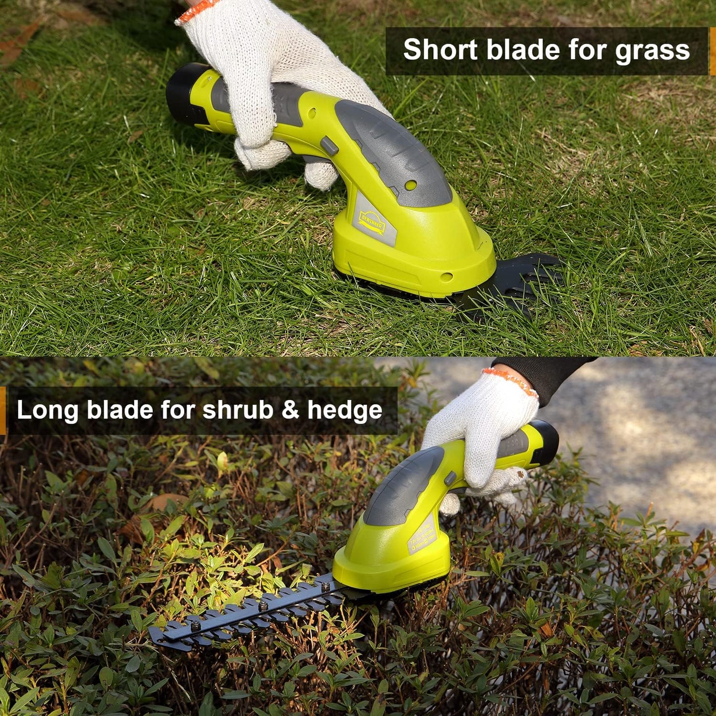 DEWINNER 7.2 V Cordless Edge Cutter, 2 in 1 Lawn Shears, Lightweight Lawn Mower, 1500 mAh Battery, Detachable Long Telescopic Handle, for Cutting Grass, Bush, Hedge