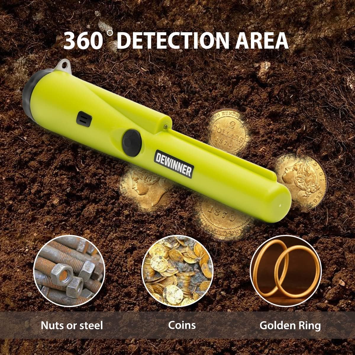 DEWINNER Metal Detector, Fully Water-Proof Search Pin-Pointer,Gold Detector Pinpointing Finder Probe