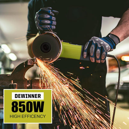 DEWINNER Angle Grinder 850W, 220-240V, 6 Discs Angle Grinder, 115 mm, Protective Cover, with Additional Handle Grinding Cutting Tool