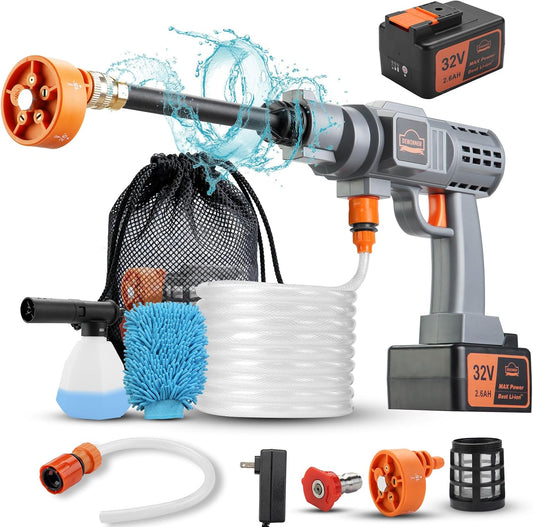 DEWINNER 32V Max 700 PSI Battery Powered Pressure Washer Portable Cordless Pressure Washer with 2.6Ah Battery, with Accessory Kit, for Cleaning Patio, Garden, Car