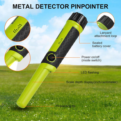 DEWINNER Metal Detector Pinpointer, High Sensitivity Metal Detector Pinpointer, IP68 Waterproof and 360°Detection Handheld Pin Pointer for Locating Gold, Coin, Metal Detecting Accessories(Green)