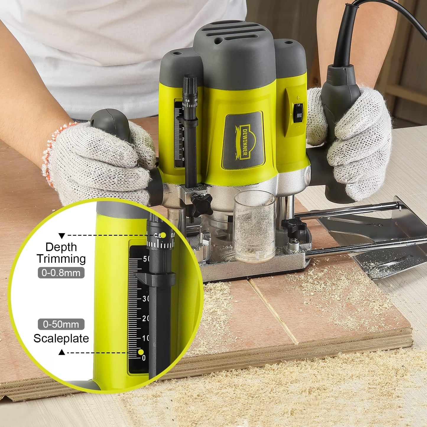 Electric Flush Router 1200 W, DEWINNER Wood Router 16000-30000 RPM Profession Fresateur Laminator with Set of 12 Cutters, 6 Speed, Milling Depth Adjustment