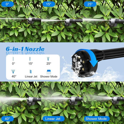 DEWINNER 25V Battery Pressure Washer, Portable High Pressure Cleaning Gun with 6-in-1 Multi-Function Nozzle, Max 610 PSI with 3000mAh Battery, for Car Washing and Watering