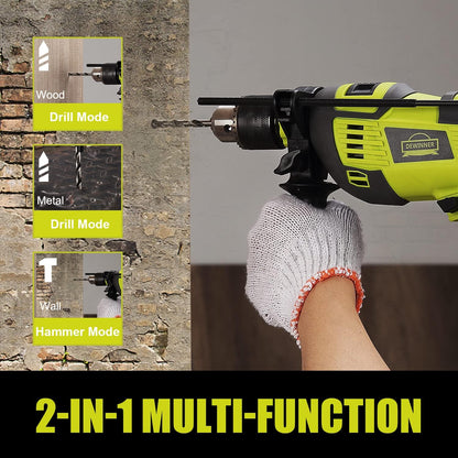 Professional 710W DEWINNER Cordless Impact Drill with 102 Accessories, 3300RPM, Electric Impact Drill, 360° Rotating Handle, 13mm Chuck