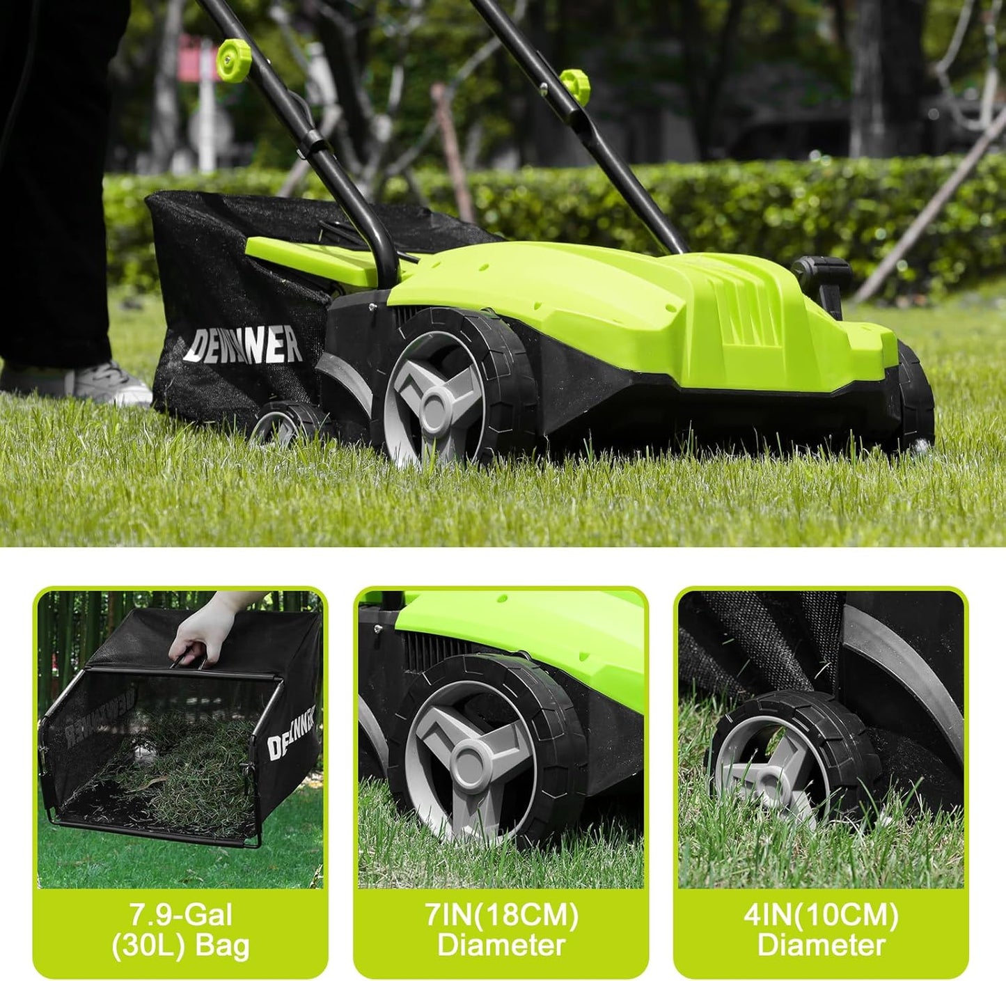 DEWINNER 1500W Electric Scarifier Blunder, 2 in 1 Scarifier Electric Aerator, 3200 RPM, with 2 Replacement Blades Included, Pickup Tray 30L, Adjustable Depth - 4 Depths