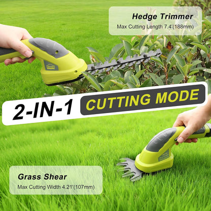 DEWINNER 2 in 1 Lawn Shears, Battery 7.2V, Blade Width 100, for Cutting Hedges, Lawns, Includes Portable Tailor, Battery and Charger DE-T1502