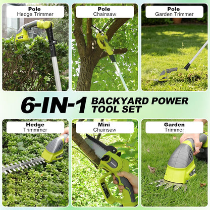 DEWINNER 3 in 1 Telescopic Hedge Trimmer - Electric Chainsaw with Safety Switch, Range up to 2.53 m, Blades 240 mm and 120 mm, Head Adjustable 135°