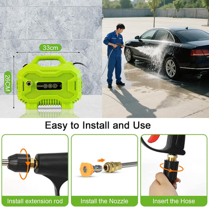 Dewinner Portable Pressure Washer 130 Bar 1200 W | Mini, 3 Speed Adjustment, 4 Nozzles, 8 Meter Hose, Foam Sprayer