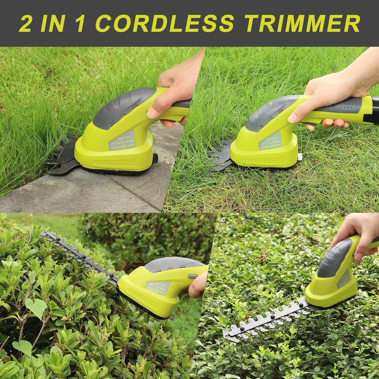 DEWINNER 2 in 1 Lawn Shears, Battery 7.2V, Blade Width 100, for Cutting Hedges, Lawns, Includes Portable Tailor, Battery and Charger DE-T1502
