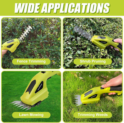 Dewinner 3-in-1 Lawn Shears, 3.6 V Battery, Lawn Shears with 2 Blades, Garden Shears for Cutting Hedges, Lawns, Cutting Width/Length 10 cm/15 cm, Includes Charger
