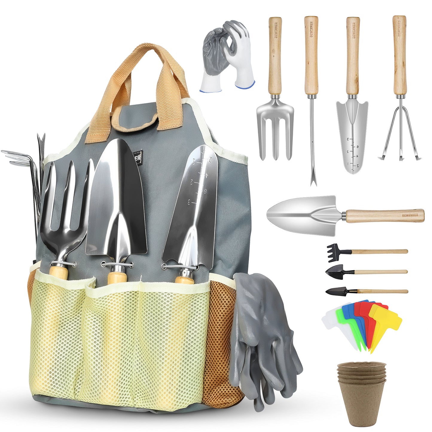 DEWINNER Garden Tool Set, Hand Tool Gift Kit, Outdoor Gardening transplanting for Gardener, with heavy duty hold bag for storage