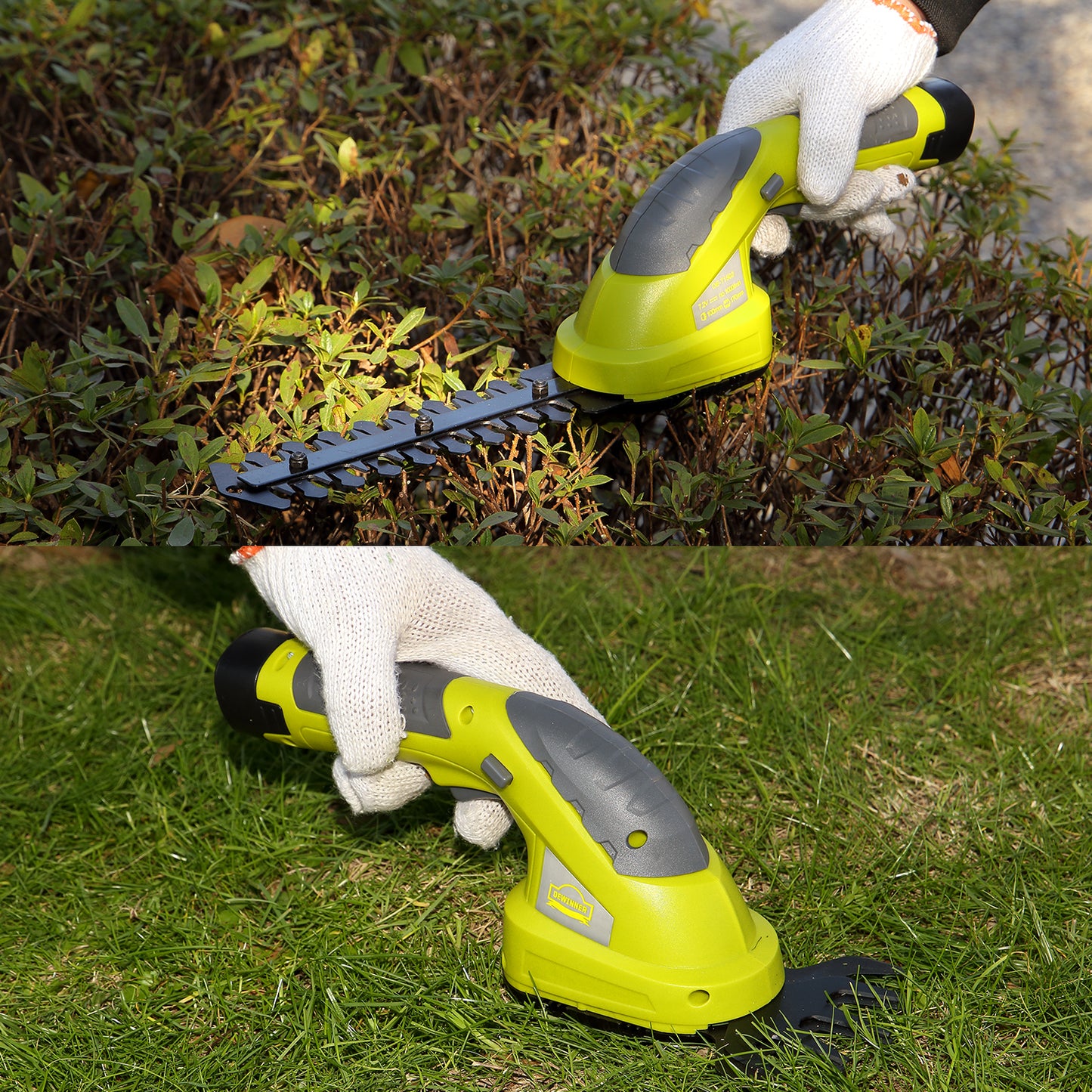 DEWINNER 2in1 Grass Shear & Hedge Trimmer with 7.2V Rechargeable  Lithium-Ion Battery, Edging and Shrub Shear, 2 Interchangeable Blades, Lightweight, Garden Cutting Edge Trimmer, Pruner - Handheld