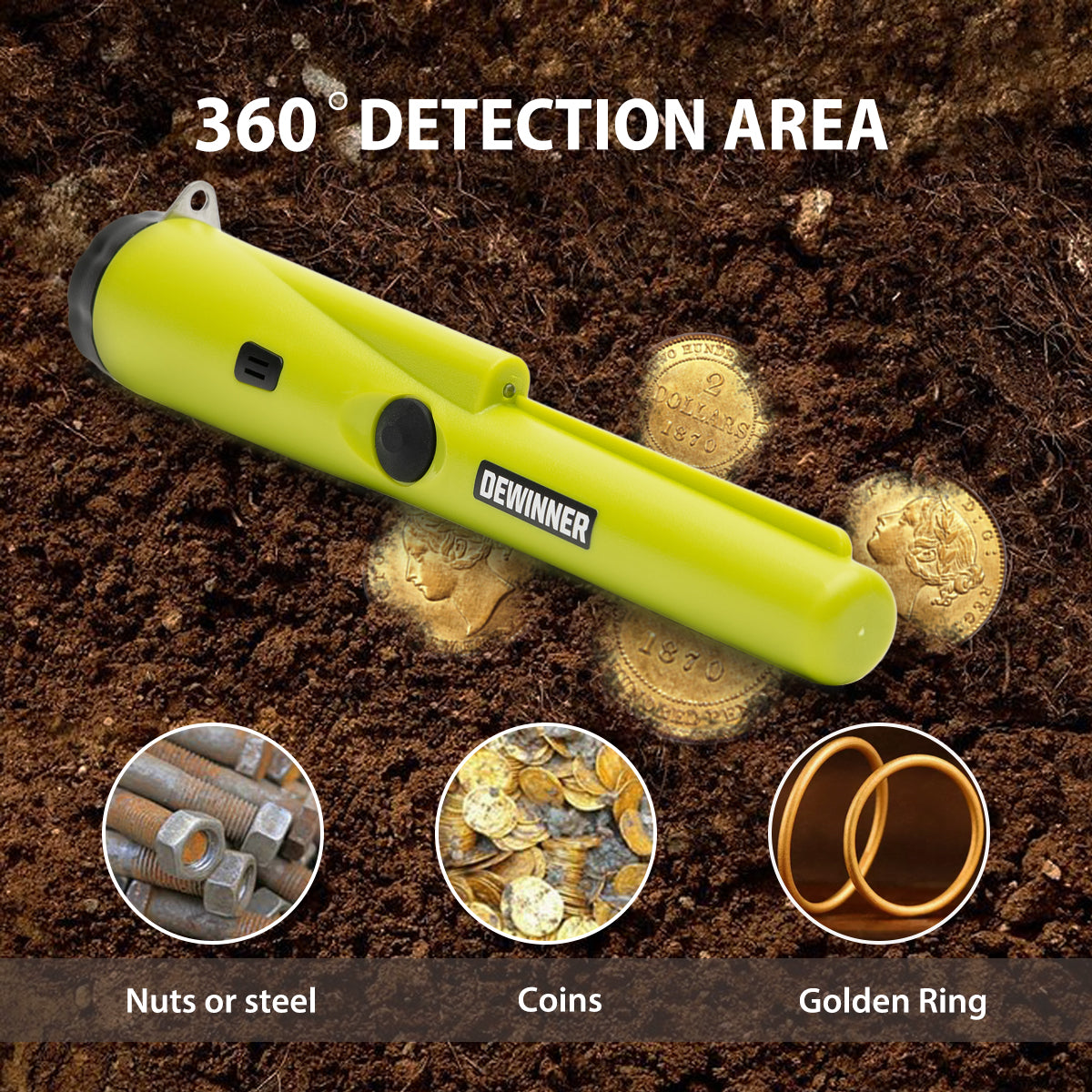 DEWINNER metal detector -Fully Water-Proof Search Pin-Pointer